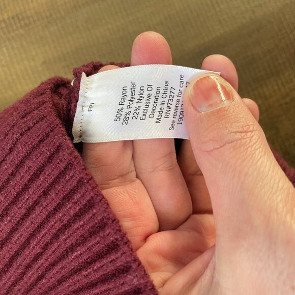 Nine West XXL Maroon Sequin Half Zip Sweater Ribbed Knit Zip Front Sparkle - Picture 6 of 8